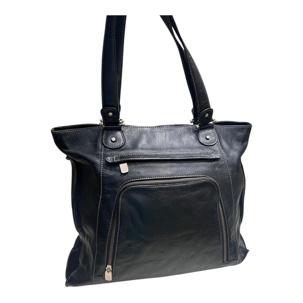 Liz Claiborne Black Genuine Leather Tote with Zipper Accents